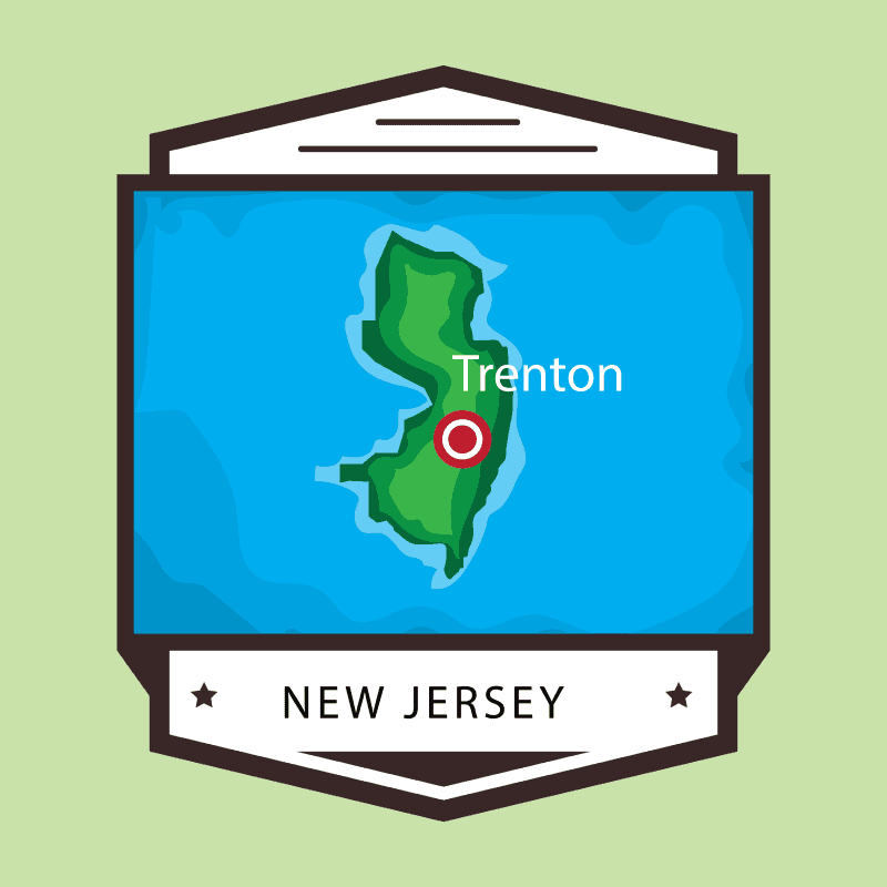 Cartoon Map of New Jersey with sign around it