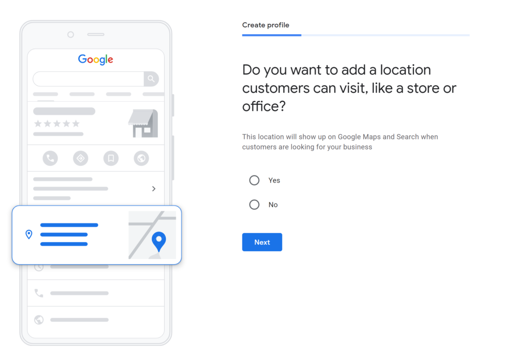 Google My Business Physical Location Screen
